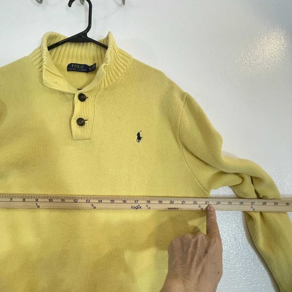 Polo Ralph Lauren Sweater Mens‎ XL Yellow Mock Neck Henley Cotton Knit Pony